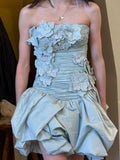 Sexy Sheath Strapless Blue Flowers Short Homecoming Dress Summer Hoco Dresses Cocktail Dress 18th Birthday Outfits HZ1214
