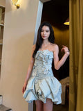 Sexy Sheath Strapless Blue Flowers Short Homecoming Dress Summer Hoco Dresses Cocktail Dress 18th Birthday Outfits HZ1214