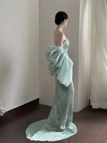 Classy Mermaid Sweetheart Mint Green Satin Long Prom Dresses Party Dress Birthday Outfits Graduation Dresses HZ1214