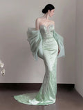 Classy Mermaid Sweetheart Mint Green Satin Long Prom Dresses Party Dress Birthday Outfits Graduation Dresses HZ1214