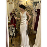 Vintage Wedding Dress Sheath Satin White Summer Beach Long Wedding Dresses Bridal Gowns HZ1214