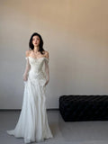 Vintage Wedding Dress Sheath Tulle White Summer Beach Long Sleeves Wedding Dresses Bridal Gowns HZ1214