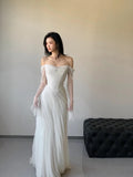 Vintage Wedding Dress Sheath Tulle White Summer Beach Long Sleeves Wedding Dresses Bridal Gowns HZ1214