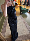 Classy Mermaid One Shoulder Black Satin Long Prom Dresses Party Dress Birthday Outfits Graduation Dresses HZ1214