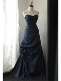Classy Mermaid Sweetheart Navy Blue Satin Long Prom Dresses Party Dress Birthday Outfits Graduation Dresses HZ1214
