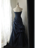 Classy Mermaid Sweetheart Navy Blue Satin Long Prom Dresses Party Dress Birthday Outfits Graduation Dresses HZ1214