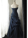 Classy Mermaid Sweetheart Navy Blue Satin Long Prom Dresses Party Dress Birthday Outfits Graduation Dresses HZ1214