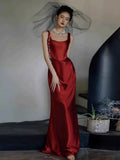 Classy Mermaid Square Red Long Prom Gown Summer Wedding Guest Dress Bridal Guest Dresses Wedding Outfits For Guest HZ1214