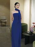 Classy Sheath Strapless Royal Blue Long Prom Gown Summer Wedding Guest Dress Bridal Guest Dresses Wedding Outfits For Guest HZ1214