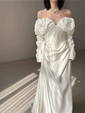 Vintage Wedding Dress Sheath Off The Shoulder Long Sleeves White Summer Beach Long Sleeves Wedding Dresses Bridal Gowns HZ1214