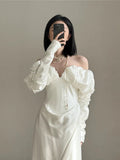 Vintage Wedding Dress Sheath Off The Shoulder Long Sleeves White Summer Beach Long Sleeves Wedding Dresses Bridal Gowns HZ1214