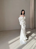 Vintage Wedding Dress Sheath Off The Shoulder Long Sleeves White Summer Beach Long Sleeves Wedding Dresses Bridal Gowns HZ1214