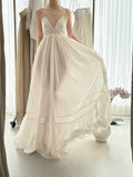 Vintage Wedding Dress A line Spaghetti Straps Lace White Summer Beach Long Wedding Dresses Bridal Gowns HZ1214