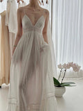 Vintage Wedding Dress A line Spaghetti Straps Lace White Summer Beach Long Wedding Dresses Bridal Gowns HZ1214