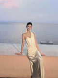 Vintage Wedding Dress Sheath One Shoulder White Summer Beach Long Wedding Dresses Bridal Gowns HZ1214