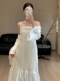 Vintage Wedding Dress A Line Strapless White Summer Beach Long Wedding Dresses Bridal Gowns HZ1214