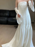 Vintage Wedding Dress A Line Strapless White Summer Beach Long Wedding Dresses Bridal Gowns HZ1214