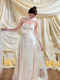 Simple Wedding Dress A Line Sweetheart White Sequin Summer Beach Long Wedding Dresses Bridal Gowns HZ1214
