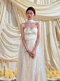 Simple Wedding Dress A Line Sweetheart White Sequin Summer Beach Long Wedding Dresses Bridal Gowns HZ1214