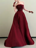 Classy Ball Gown Strapless Wine Red Long Prom Gown Summer Wedding Guest Dress Bridal Guest Dresses Wedding Outfits For Guest HZ1214