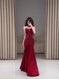 Classy Mermaid Sweetheart Red Sequin Long Prom Dresses Formal Gown Summer Wedding Guest Dresses Wedding Guest Outfit HZ1214