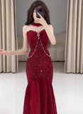 Classy Mermaid Sweetheart Red Sequin Long Prom Dresses Formal Gown Summer Wedding Guest Dresses Wedding Guest Outfit HZ1214