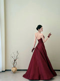 Classy Ball Gown Strapless Wine Red Long Prom Gown Summer Wedding Guest Dress Bridal Guest Dresses Wedding Outfits For Guest HZ1214