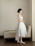 Simple A Line Spaghetti Straps Prom Gown Summer Wedding Guest Dress Bridal Guest Dresses White Wedding Outfits For Guest HZ1214