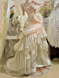 Retro Wedding Dress Mermaid Strapless Satin White Flowers Long Wedding Dresses Summer Brides Dress Bridal Gowns HZ1214