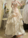 Retro Wedding Dress Mermaid Strapless Satin White Flowers Long Wedding Dresses Summer Brides Dress Bridal Gowns HZ1214