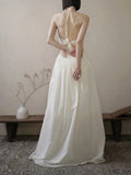 Vintage Wedding Dress A line Halter Lace White Summer Beach Long Wedding Dresses Bridal Gowns HZ1214