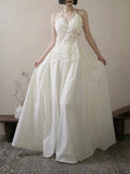Vintage Wedding Dress A line Halter Lace White Summer Beach Long Wedding Dresses Bridal Gowns HZ1214