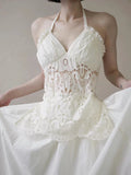 Vintage Wedding Dress A line Halter Lace White Summer Beach Long Wedding Dresses Bridal Gowns HZ1214