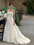 Vintage Wedding Dress Ball Gown Strapless Ivory Summer Beach Long Wedding Dresses Bridal Gowns HZ1214