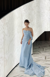 Sexy Mermaid Strapless Light Sky Blue Satin Prom Dresses Party Dress Summer 20th Birthday Outfits Birthday Dresses HZ1214