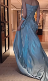 Sexy Mermaid Strapless Light Sky Blue Satin Prom Dresses Party Dress Summer 20th Birthday Outfits Birthday Dresses HZ1214