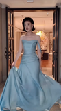 Sexy Mermaid Strapless Light Sky Blue Satin Prom Dresses Party Dress Summer 20th Birthday Outfits Birthday Dresses HZ1214
