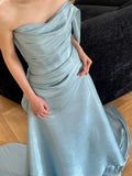 Sexy Mermaid Strapless Light Sky Blue Satin Prom Dresses Party Dress Summer 20th Birthday Outfits Birthday Dresses HZ1214
