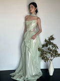 Modest A line Strapless Mint Green Long Prom Gown Summer Wedding Guest Dress With Scarf Bridal Guest Dresses Wedding Outfits For Guest HZ1214