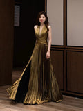 Modest A line Halter Slit Long Prom Gown Summer Wedding Guest Dress Bridal Guest Dresses Wedding Outfits For Guest HZ1214