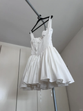 Cute A line Square White Short Lace Homecoming Dress Summer Middle School Formal Hoco Dresses Cocktail Dress Birthday Outfits HZ1214