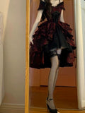Vintage High Low Off The Shoulder Short Sleeves Gothic Black Red 16th Burgundy Birthday Dress Lolita Dress Birthday Outfits HZ1214