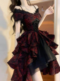 Vintage High Low Off The Shoulder Short Sleeves Gothic Black Red 16th Burgundy Birthday Dress Lolita Dress Birthday Outfits HZ1214
