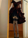 Vintage High Low Off The Shoulder Short Sleeves Gothic Black Red 16th Burgundy Birthday Dress Lolita Dress Birthday Outfits HZ1214