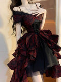 Vintage High Low Off The Shoulder Short Sleeves Gothic Black Red 16th Burgundy Birthday Dress Lolita Dress Birthday Outfits HZ1214