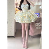 Cute Ball Gown Sweetheart Light Yellow Satin Short Summer 16th Burgundy Birthday Dress Lolita Dress Birthday Outfits HZ1214