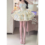 Cute Ball Gown Sweetheart Light Yellow Satin Short Summer 16th Burgundy Birthday Dress Lolita Dress Birthday Outfits HZ1214