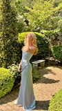Elegant Mermaid Strapless Light Sky Blue Satin Long Prom Dresses Party Dress Summer 20th Birthday Outfits Birthday Dresses HZ1214
