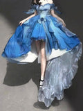Vintage Ball Gown Off The Shoulder Short Sleeves 16th Blue Birthday Dress Lolita Summer Dress Birthday Outfits HZ1214