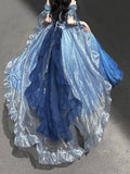 Vintage Ball Gown Off The Shoulder Short Sleeves 16th Blue Birthday Dress Lolita Summer Dress Birthday Outfits HZ1214